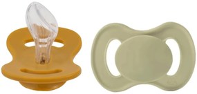 Cumlík, ortodontický silikón, 2ks, Lullaby Planet, 0-6m, oliva/horčica