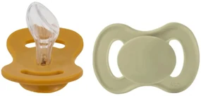 Cumlík, ortodontický silikón, 2ks, Lullaby Planet, 0-6m, oliva/horčica