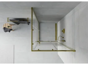 Mexen Rio, štvorcový sprchovací kút s posuvnými dverami 90(dvere) x 90(dvere) x 190 cm, 6mm číre sklo, zlatý profil, 860-090-090-50-00