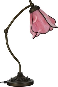 Stolová lampa Tiffany s ružovým tienidlom kvet Bloom - 26*19*50 cm