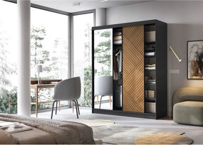 Šatní skříň Marrphy se zrcadlem 180 cm dub Caramel/černá