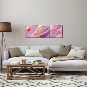 Obraz - Ružová planéta (s hodinami) (90x30 cm)