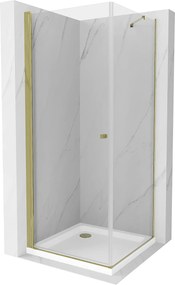 Mexen Pretoria sprchovací kút 70 x 70 cm, priehľadná, zlatá + plochá sprchová vanička-852-070-070-50-00-4010