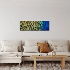 Obraz - Pávie perie (s hodinami) (90x30 cm)