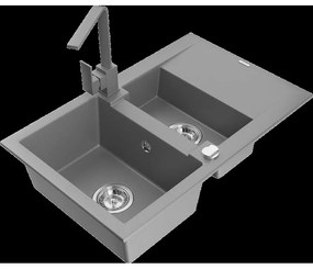 Mexen Gaspar granitový 1,5-komorový drez s odkvapkávačom a kuchynskou batériou Rita, Šedá - 6507-71-670300-71