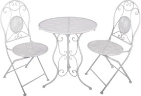Biely záhradný kovový Bistro set stôl a 2 stoličky - Ø 60*70 / 50*40*93 cm