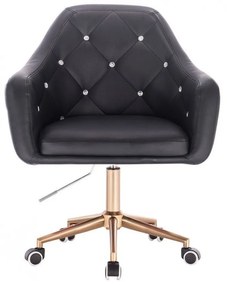 LuxuryForm DESIGN Kreslo ROMA na zlaté podstave s kolieskami - čierne