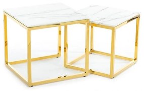 HowHomely SADA 2x Konferenčný stolík LIGHT 42x45 cm zlatá/biely mramor DD0385