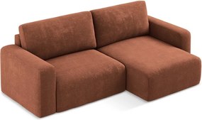 Ženilková rozkladacia/s úložným priestorom rohová pohovka v terakotovej farbe (pravý roh/s leňoškou) Kona – Makamii