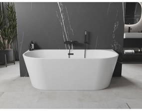 Mexen Oval, voľne stojaca nástenná vaňa 160 x 80 cm, biela, čierny matný prepad, 52671608000-70