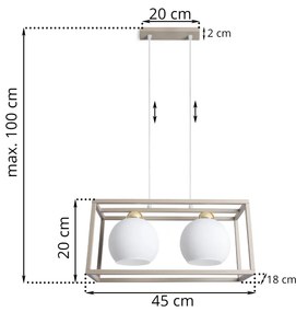 Závesné svietidlo Eliza Cage, 2x biele sklenené tienidlo v kovovom ráme