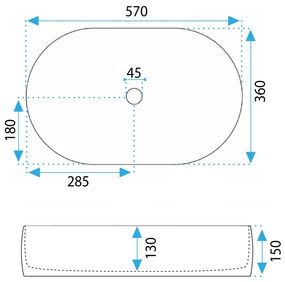Rea Alma, umývadlo na dosku 570x360x150 mm, biela lesklá, REA-U0600