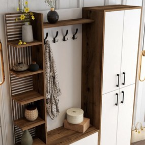 Vešiak s botníkom, policami a skriňou Viyana Walnut and White