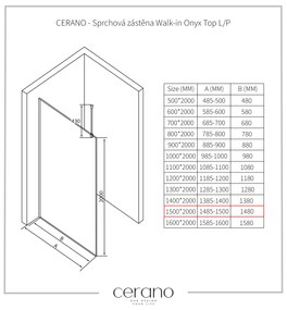 CERANO - Sprchová zástena Walk-in Onyx Top L/P - guľatá vzpera - chróm, grafitové sklo - 150x200 cm, CER-CER-8050BD1422