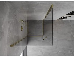 Mexen Mist-B Duo, 2-krídlový výklopný sprchový kút 100 x 100 cm, číre sklo, zlatý lesklý profil, 8A2-100-100-50-00