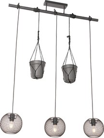 Priemyselné závesné svietidlo čierne 3-žiarovkové - Flor