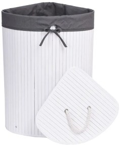 Rohový kôš na bielizeň 60 l bambusový biely / sivý