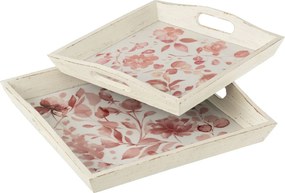 2ks drevený podnos s kvetinovým dekorom Tray Roses - 39*39*5/ 35*35*4 cm