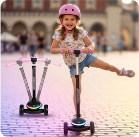 Ricokids Leddi LED balančná Kolobežka pre deti - čierno-ružová