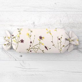 Biante Vankúš valec bonbon Sandra SA-496 Žlté a hnedofialové lúčne kvietky na krémovom 15x40 cm