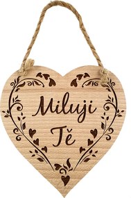 AMADEA Drevené srdce s textom Milujem Ťa, masívne drevo, 16 x 15 cm