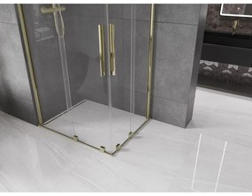 Mexen Velar Duo, sprchový kút s posuvnými dverami 90(dvere) x 80(dvere) cm, 8mm číre sklo, zlatý lesklý profil, 871-090-080-02-50