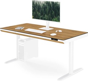Elektrický písací stôl sit-stand so zásuvkou a bezdrôtovou nabíjačkou Qi biely/zlatý dub, 1400 mm: ELLIS