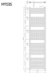 Mereo, Vykurovací rebrík 600x1850 mm, rovný, biely, stredové pripojenie, MER-MT14S