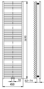 Aqualine, TONDI vykurovacie teleso 450x1690 mm, stredové pripojenie, čierna mat, DT446T