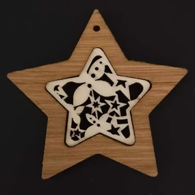 AMADEA Drevená ozdoba z masívu s vkladom - hviezda s ornamentom 8 cm