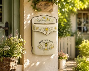 Krémová retro poštová schránka so včelou Busy Bee Hive - 24*10*35 cm