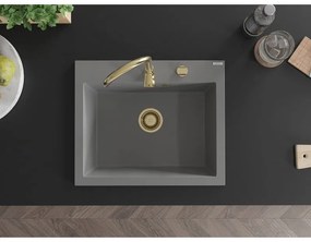 Mexen Elix, 1-komorový granitový drez 600 x 500 mm, sivý, zlatý sifón - 6525601005-71-G