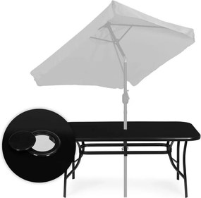 Čierny záhradný stôl s otvorom na slnečník  Šírka: 140 cm | Dĺžka: 80 cm