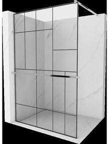 Mexen Kioto+ sprchová stena s poličkou a lištou 110 x 200 cm, transparentnéné/čierny vzor 8 mm, chrómová - 800-110-121-01-78