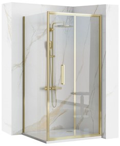 Rea Rapid Fold, rohový sprchový kút 90 (dvere) x 90(stena) x 195 cm, 6mm číre sklo, zlatý profil, KPL-09128
