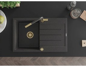 Mexen Bruno, 1-komorový granitový drez 795x495x200 mm a drezová batéria Flora, čierna škvrnitá, 6513-76-670401-75-G