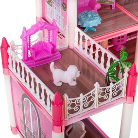 Domček pre bábiky KIK Ružová vila DIY, 4 poschodia s nábytkom, 61 cm