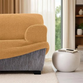 Super strečové poťahy RUBINIA zlatá kreslo ušiak (š. 70 - 95 cm)