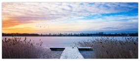 Obraz - Zamrznuté jazero, Ełk, Mazury, Poľsko (120x50 cm)