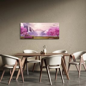 Obraz ružových stromov s jazerom (120x50 cm)