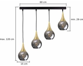 Luster na lanku LACRIMA SMOKY 4xE27/60W/230V
