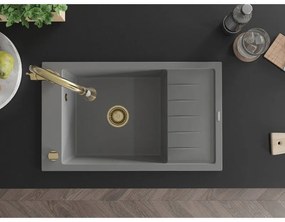 Mexen Elias, 1-komorový granitový drez 795x480x200 mm a drezová batéria Elia, šedá, 6511-71-670101-50