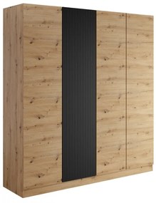 Šatníková skriňa Zulek 4D, Farby: dub artisan / dub artisan + čierna