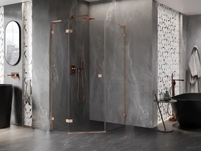 Mexen Lunar, L päťuholníkový sprchový kút naklápací doľava 80 x 90 cm, 8mm číre sklo, profil medená matná, 831L-080L-090P-65-00-L