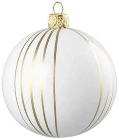 Vianočná guľa – biela, zlaté prúžky
