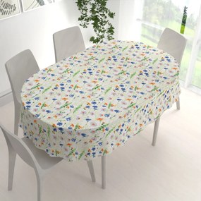 Biante Bavlnený oválny obrus Sandra SA-601 Margaréty a zvončeky na bielom 50x100 cm