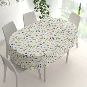 Biante Bavlnený oválny obrus Sandra SA-601 Margaréty a zvončeky na bielom 100x140 cm