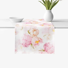 Goldea behúň na stôl 100% bavlnené plátno deluxe - kvitnúce kvety pivoniek 35x120 cm