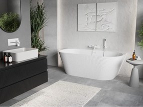 Mexen Oris, voľne stojaca ryhovaná vaňa 150 x 75 cm, biela lesklá, biely prepad, 52871507500-20