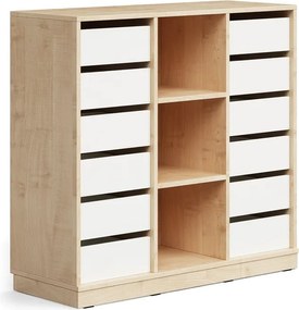Úložná skrinka CASPER, 12 zásuviek, 3 priehradky, so soklom, breza/biela